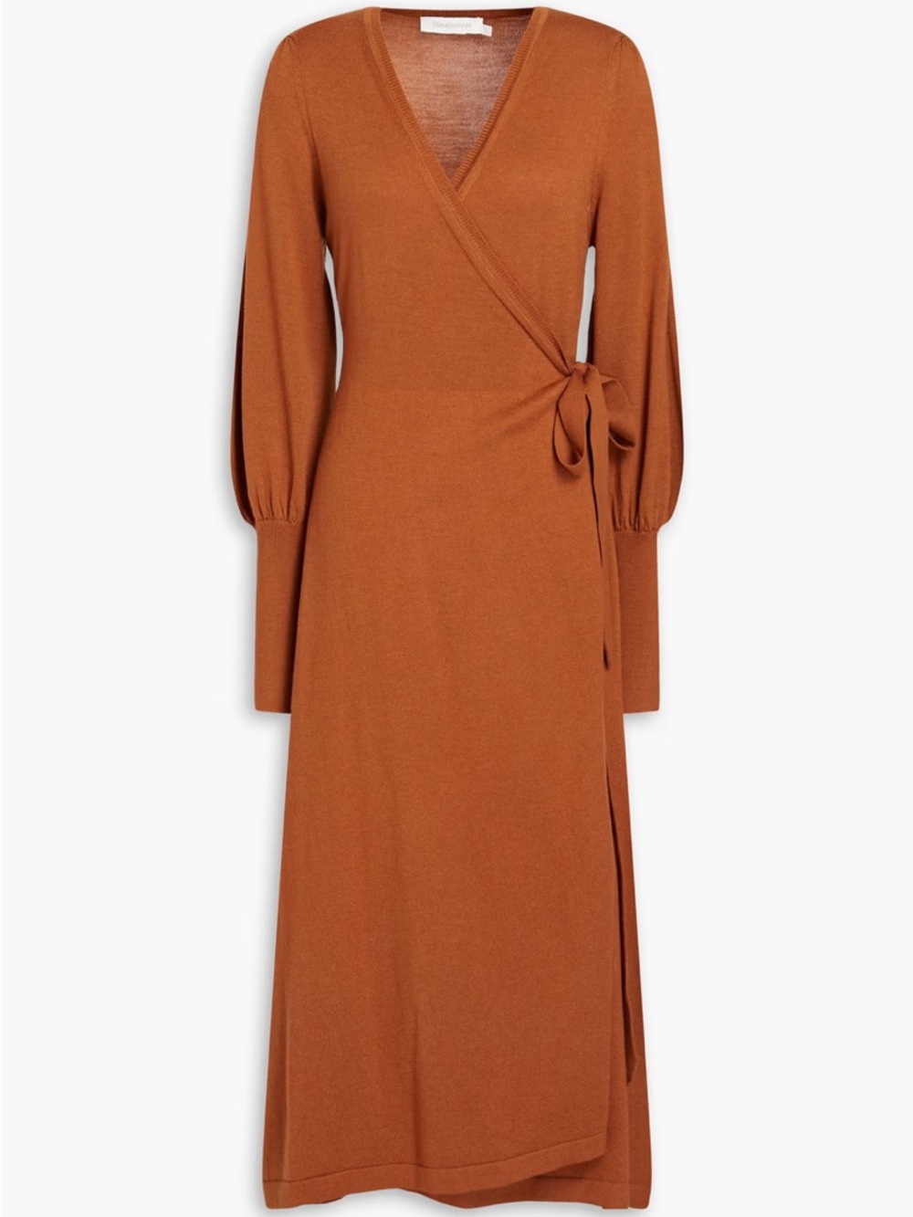 MERINO WOOL MIDI WRAP DRESS IN BROWN AU Size 2